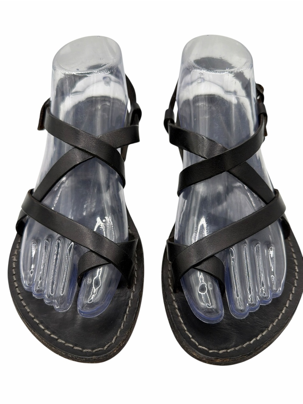 Lavorazione Artigiana Women’s Black Cross-Strap Leather Sandals - Size 39